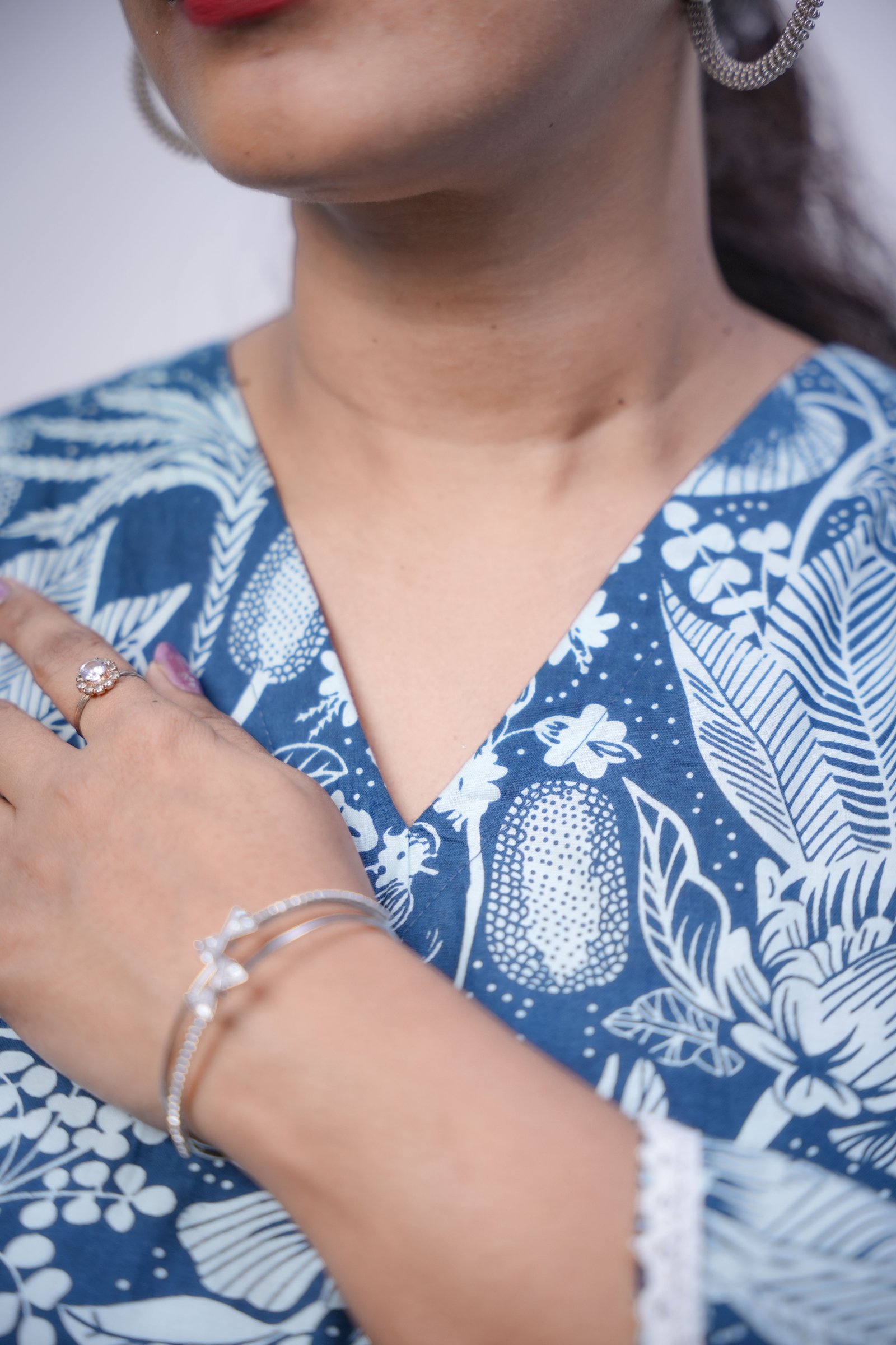 Indigo Blue Floral Block Print Cotton Short Kurti